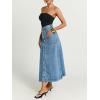 image:imageCHARTOU Women Denim Maxi Skirt Button Down High Waist A Line Long Jean Skirt with PocketsLight Blue