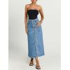 image:imageCHARTOU Women Denim Maxi Skirt Button Down High Waist A Line Long Jean Skirt with PocketsLight Blue
