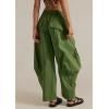 image:imageCHARTOU Women Drawstring Elastic Mid Waist Baggy Pants Barrel Wide Leg Pants Cargo Casual Sweatpants PocketsArmy Green