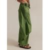 image:imageCHARTOU Women Drawstring Elastic Mid Waist Baggy Pants Barrel Wide Leg Pants Cargo Casual Sweatpants PocketsArmy Green