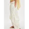 image:imageCHARTOU Women Drawstring Elastic Mid Waist Baggy Pants Barrel Wide Leg Pants Cargo Casual Sweatpants PocketsCream