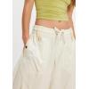 image:imageCHARTOU Women Drawstring Elastic Mid Waist Baggy Pants Barrel Wide Leg Pants Cargo Casual Sweatpants PocketsCream