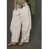 image:imageCHARTOU Women Drawstring Elastic Mid Waist Baggy Pants Barrel Wide Leg Pants Cargo Casual Sweatpants PocketsCream