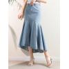 image:imageCHARTOU Women Elegant Fish Tail Long Jean Dress High Waist Ruffle HighLow Hem Party Stretchy Denim SkirtBlue