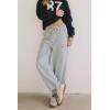 image:imageCHARTOU Women Striped Wide Leg Denim Pants Casual Loose Drawstring Elastic High Waist Barrel JeansLight Blue