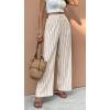 image:imageCHARTOU Womens Summer Elastic Waist Striped Flowy Palazzo Pants Casual Wide Leg Pants with PocketsBeige