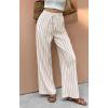 image:imageCHARTOU Womens Summer Elastic Waist Striped Flowy Palazzo Pants Casual Wide Leg Pants with PocketsBeige
