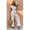image:imageCHARTOU Womens Summer Elastic Waist Striped Flowy Palazzo Pants Casual Wide Leg Pants with PocketsBeige