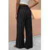 image:imageCHARTOU Womens Summer Elastic Waist Striped Flowy Palazzo Pants Casual Wide Leg Pants with PocketsBlack