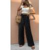 image:imageCHARTOU Womens Summer Elastic Waist Striped Flowy Palazzo Pants Casual Wide Leg Pants with PocketsBlack