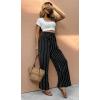 image:imageCHARTOU Womens Summer Elastic Waist Striped Flowy Palazzo Pants Casual Wide Leg Pants with PocketsBlack