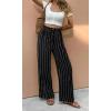image:imageCHARTOU Womens Summer Elastic Waist Striped Flowy Palazzo Pants Casual Wide Leg Pants with PocketsBlack