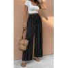 image:imageCHARTOU Womens Summer Elastic Waist Striped Flowy Palazzo Pants Casual Wide Leg Pants with PocketsBlack