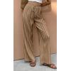 image:imageCHARTOU Womens Summer Elastic Waist Striped Flowy Palazzo Pants Casual Wide Leg Pants with PocketsKhaki