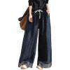 image:imageCHARTOU Wide Leg Denim Pants for Women Baggy Boyfriend Jeans Elastic High Waist Polka Dot TrousersBlue