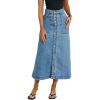 image:imageCHARTOU Women Denim Maxi Skirt Button Down High Waist A Line Long Jean Skirt with PocketsLight Blue