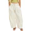 image:imageCHARTOU Women Drawstring Elastic Mid Waist Baggy Pants Barrel Wide Leg Pants Cargo Casual Sweatpants PocketsCream