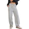 image:imageCHARTOU Women Striped Wide Leg Denim Pants Casual Loose Drawstring Elastic High Waist Barrel JeansLight Blue