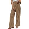 image:imageCHARTOU Womens Summer Elastic Waist Striped Flowy Palazzo Pants Casual Wide Leg Pants with PocketsKhaki