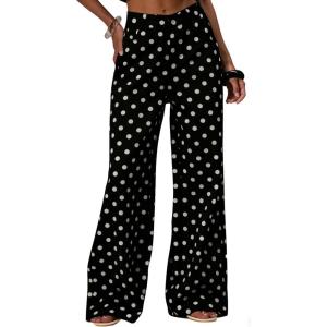 image:imageCHARTOU Women Polka Dot Wide Leg Denim Pants Color Contrast High Waist Baggy Boyfriend Jeans with PocketsBlack