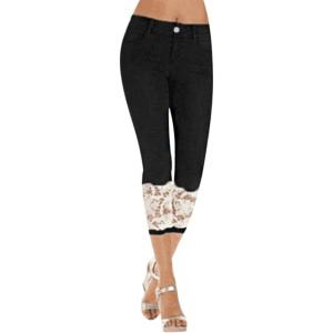 image:imageCHARTOU Women Skinny Stretchy Denim Pants Capris Jeans Lace Cropped Jeans Lightweight Denim PantsBlack
