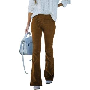 image:imageCHARTOU Womens Vintage Elastic High Waist Flared Bell Bottom Corduroy PantsBrown