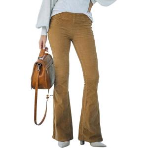 image:imageCHARTOU Womens Vintage Elastic High Waist Flared Bell Bottom Corduroy PantsKhaki