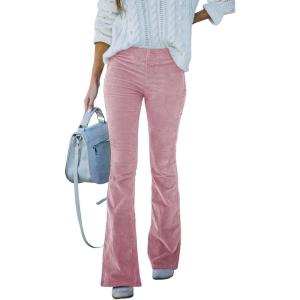 image:imageCHARTOU Womens Vintage Elastic High Waist Flared Bell Bottom Corduroy PantsPink