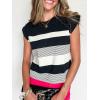 image:imageCHARTOU Women Color Block Striped Summer Top Crewneck Cape Short Sleeve T Shirt Tank TopBlack