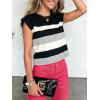 image:imageCHARTOU Women Color Block Striped Summer Top Crewneck Cape Short Sleeve T Shirt Tank TopBlack