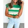 image:imageCHARTOU Women Color Block Striped Summer Top Crewneck Cape Short Sleeve T Shirt Tank TopGreen