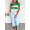 image:imageCHARTOU Women Color Block Striped Summer Top Crewneck Cape Short Sleeve T Shirt Tank TopGreen