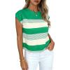 image:imageCHARTOU Women Color Block Striped Summer Top Crewneck Cape Short Sleeve T Shirt Tank TopGreen