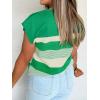 image:imageCHARTOU Women Color Block Striped Summer Top Crewneck Cape Short Sleeve T Shirt Tank TopGreen