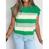 image:imageCHARTOU Women Color Block Striped Summer Top Crewneck Cape Short Sleeve T Shirt Tank TopGreen