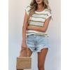 image:imageCHARTOU Women Color Block Striped Sweater Vest Crewneck Cap Short Sleeve Hollow Out Knitted Pullover TopGreen