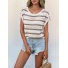 image:imageCHARTOU Women Color Block Striped Sweater Vest Crewneck Cap Short Sleeve Hollow Out Knitted Pullover TopKhaki