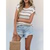 image:imageCHARTOU Women Color Block Striped Sweater Vest Crewneck Cap Short Sleeve Hollow Out Knitted Pullover TopKhaki