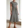 image:imageCHARTOU Women Striped Jersey Midi Dress Cap Sleeve Long Tshirt Dresses Summer Vacation Cruise SundressBlack