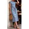 image:imageCHARTOU Women Striped Jersey Midi Dress Cap Sleeve Long Tshirt Dresses Summer Vacation Cruise SundressBlue