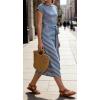 image:imageCHARTOU Women Striped Jersey Midi Dress Cap Sleeve Long Tshirt Dresses Summer Vacation Cruise SundressBlue