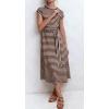 image:imageCHARTOU Women Striped Jersey Midi Dress Cap Sleeve Long Tshirt Dresses Summer Vacation Cruise SundressBrown