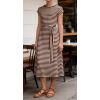 image:imageCHARTOU Women Striped Jersey Midi Dress Cap Sleeve Long Tshirt Dresses Summer Vacation Cruise SundressBrown