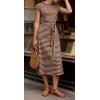 image:imageCHARTOU Women Striped Jersey Midi Dress Cap Sleeve Long Tshirt Dresses Summer Vacation Cruise SundressBrown