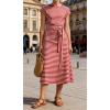 image:imageCHARTOU Women Striped Jersey Midi Dress Cap Sleeve Long Tshirt Dresses Summer Vacation Cruise SundressRed