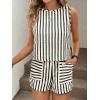 image:imageCHARTOU Women Striped Two Pieces Sets Sleeveless Tank Top Elastic Waist Wide Leg Pants Mating Lounge SetsBlack