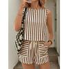 image:imageCHARTOU Women Striped Two Pieces Sets Sleeveless Tank Top Elastic Waist Wide Leg Pants Mating Lounge SetsBrown
