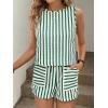 image:imageCHARTOU Women Striped Two Pieces Sets Sleeveless Tank Top Elastic Waist Wide Leg Pants Mating Lounge SetsGreen