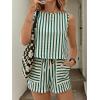 image:imageCHARTOU Women Striped Two Pieces Sets Sleeveless Tank Top Elastic Waist Wide Leg Pants Mating Lounge SetsGreen