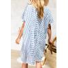 image:imageCHARTOU Womens Striped Beach Cover Up Dress Baggy Batwing Sleeve Short Sundress Tunic Shirt Dresses SummerSky Blue